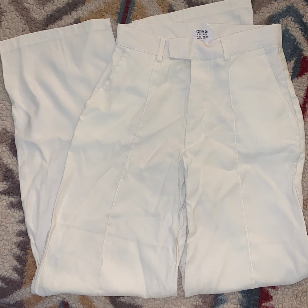 White high waisted straight leg pants